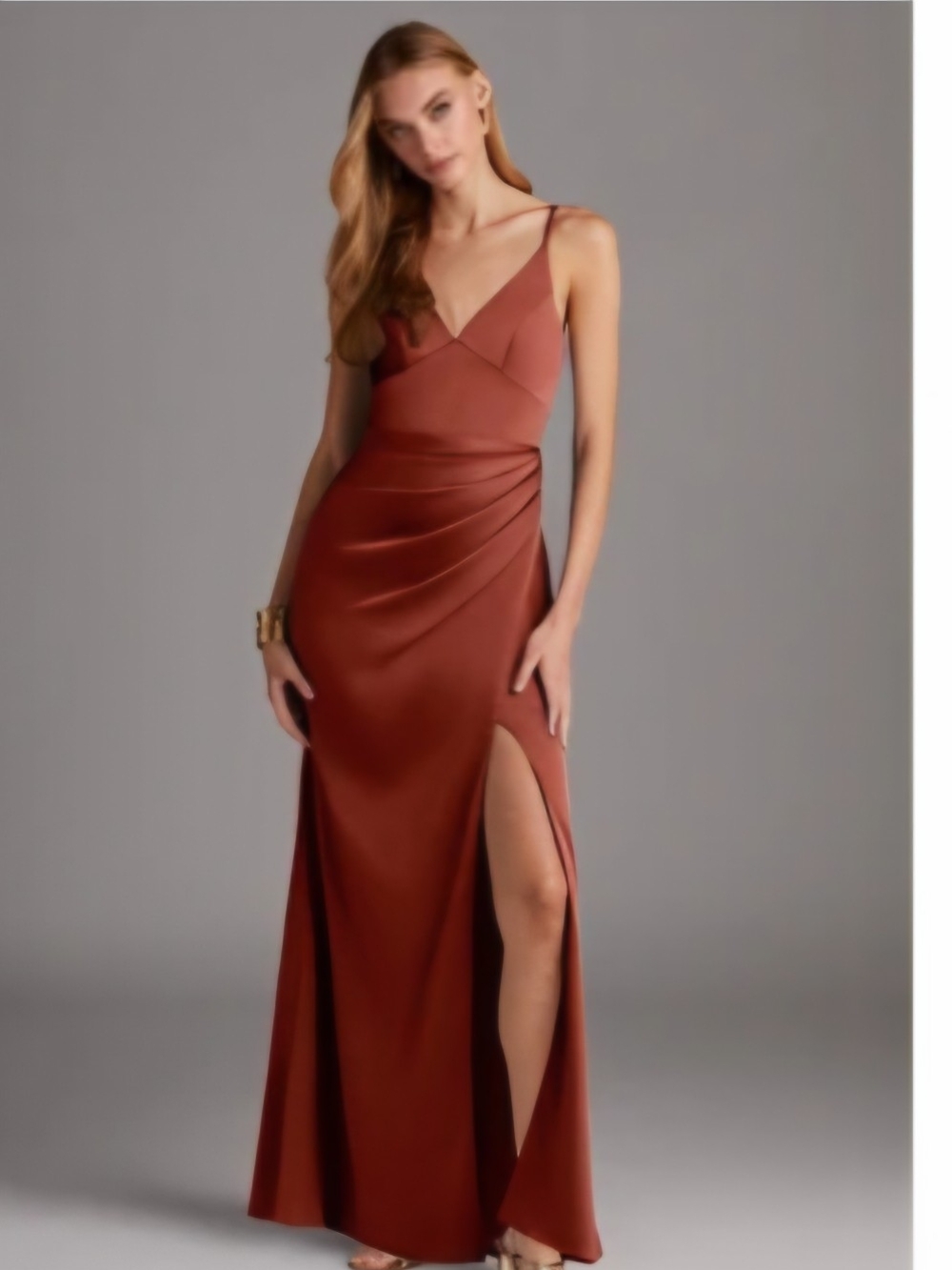 Slip Satin Maxi Dress in Rust